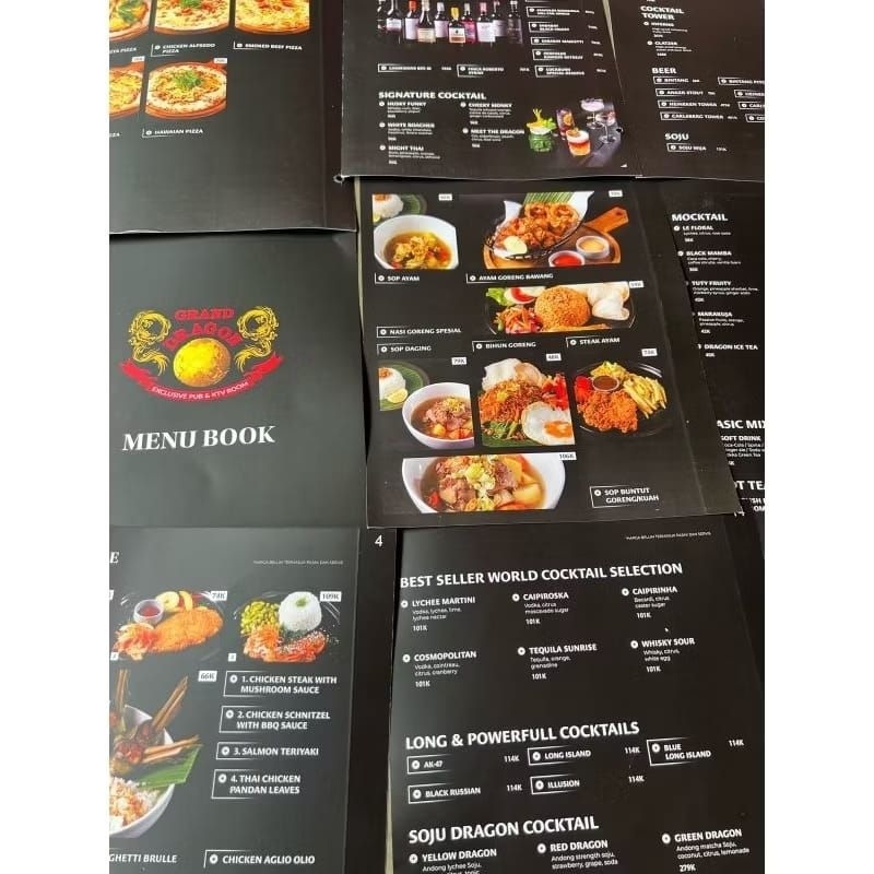 isi buku menu A4 bahan art paper 260gram laminasi