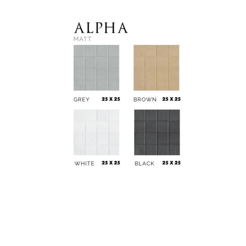 ASIA TILE FLOOR TILE ALPHA MATT GREY, BROWN, WHITE, BLACK 25X25