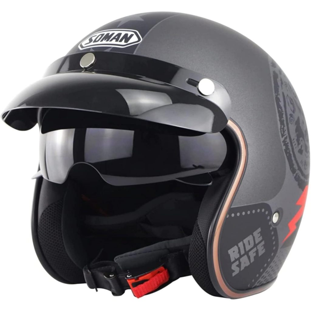 SOMAN Helmet Retro Hitam Dof Helm Motor Open Face