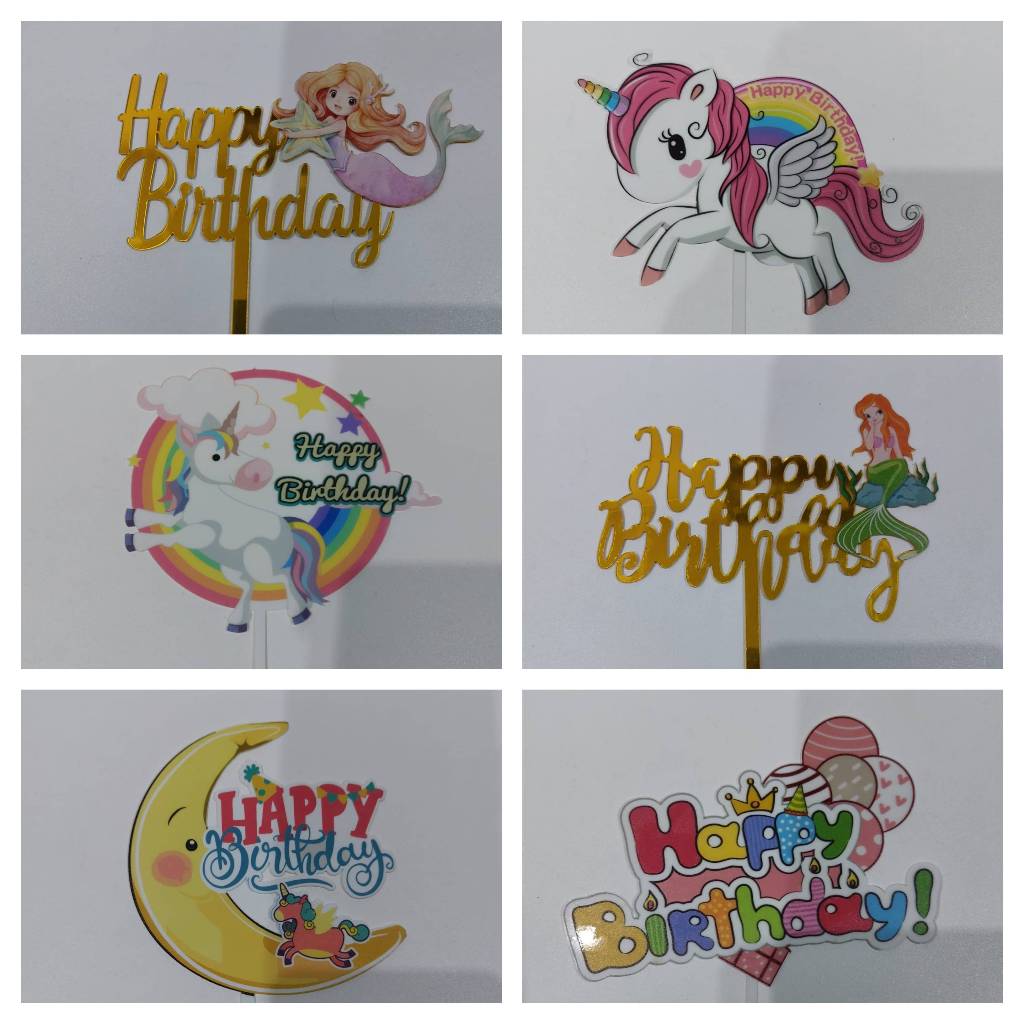 Cake Topper Toper Tusuk Kue Ulang Tahun Ultah Tart Happy Birthday Balon Mermaid Unicorn Bulan Moon P