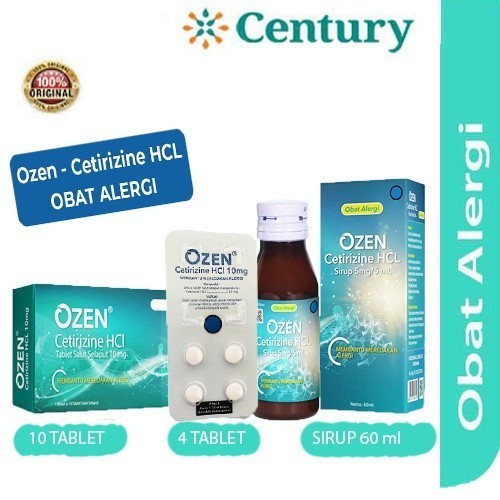 Ozen 10 mg 10 Tablet/Ozen Syrp 60ml/Ozen 10mg 4 tablet/Cetirizine HCL/Gatal/Alergi/Biduran/Incidal/c