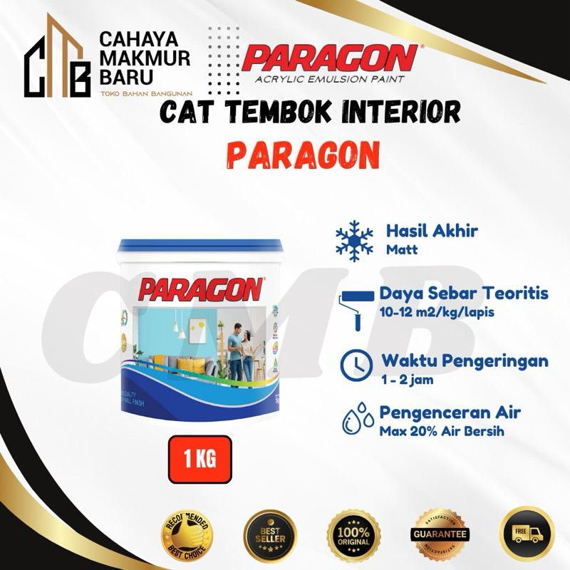 Cat Paragon Vinyl Acrylic Emulsion Cat Tembok 1 Kg - Cat Tembok Interior Paragon 1Kg Putih Hitam 303