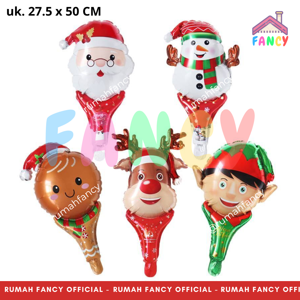 BALON PREMIUM FOIL PENTUNG PENDEK 50 CM Natal / Balon Tongkat Natal Panjang Christmas Santa Rusa