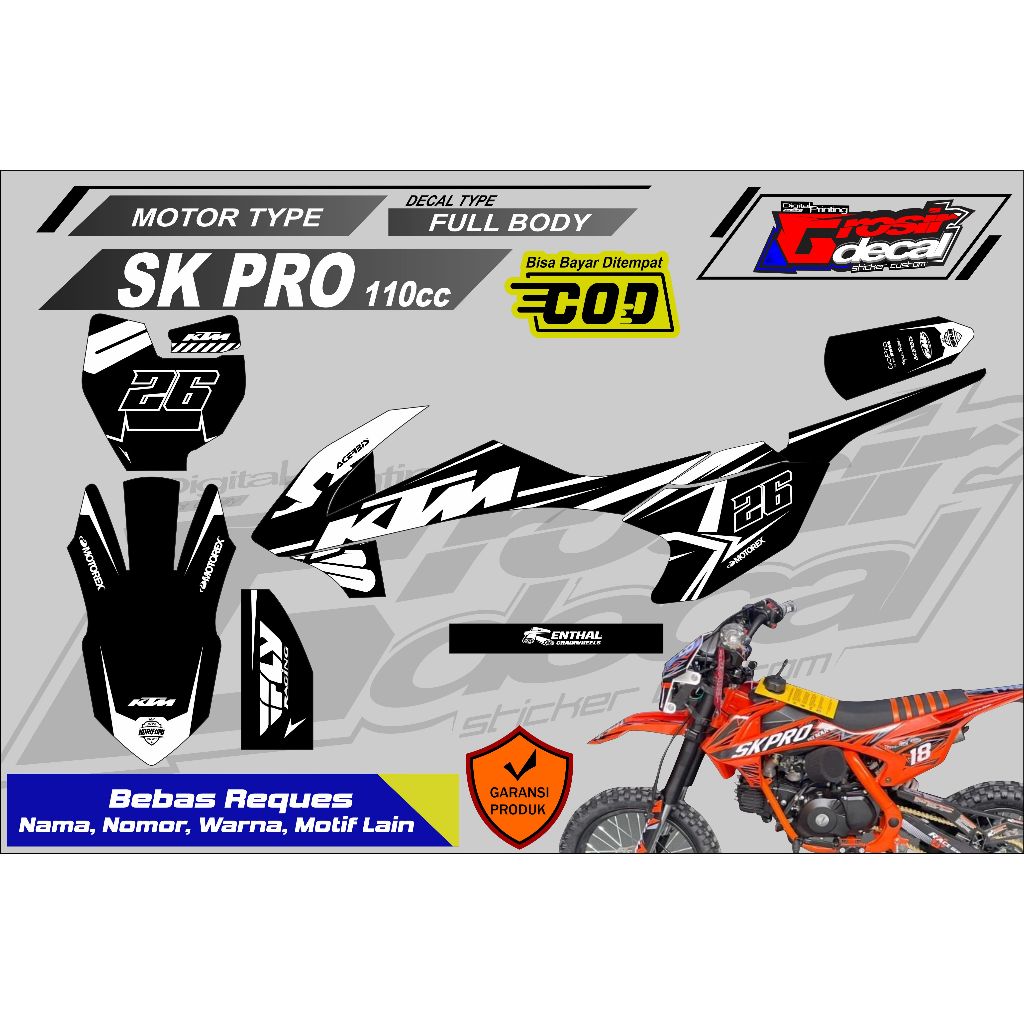 Decal Sticker Stiker Mini trail SK PRO 110cc Full body Free Custom