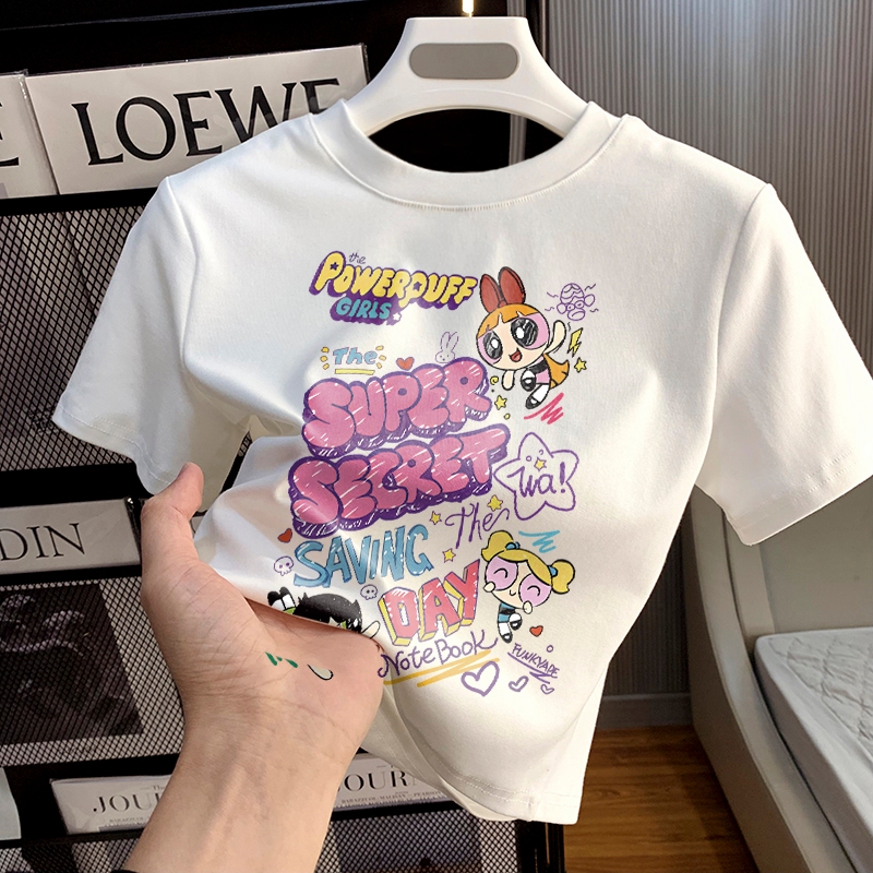 Misco T-shirt Baju Crop Top Wanita Lengan Pendek Kaos Crop Top Korea SUPER SECRET Baju Kaos Putih Cr