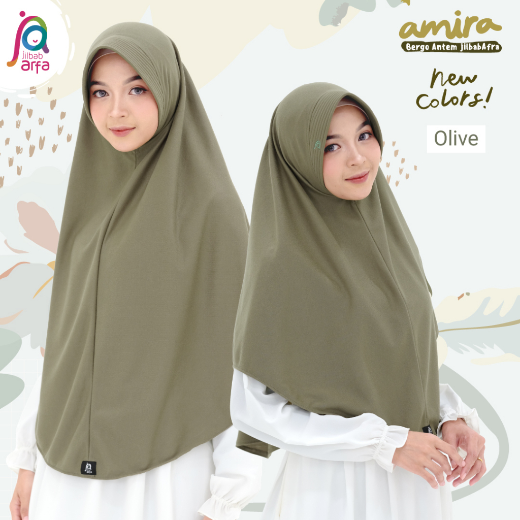 JILBAB AFRA Arfa Amira Warna Baru Olive Bergo Instan Remaja Pet Antem Bahan Kaos Premium