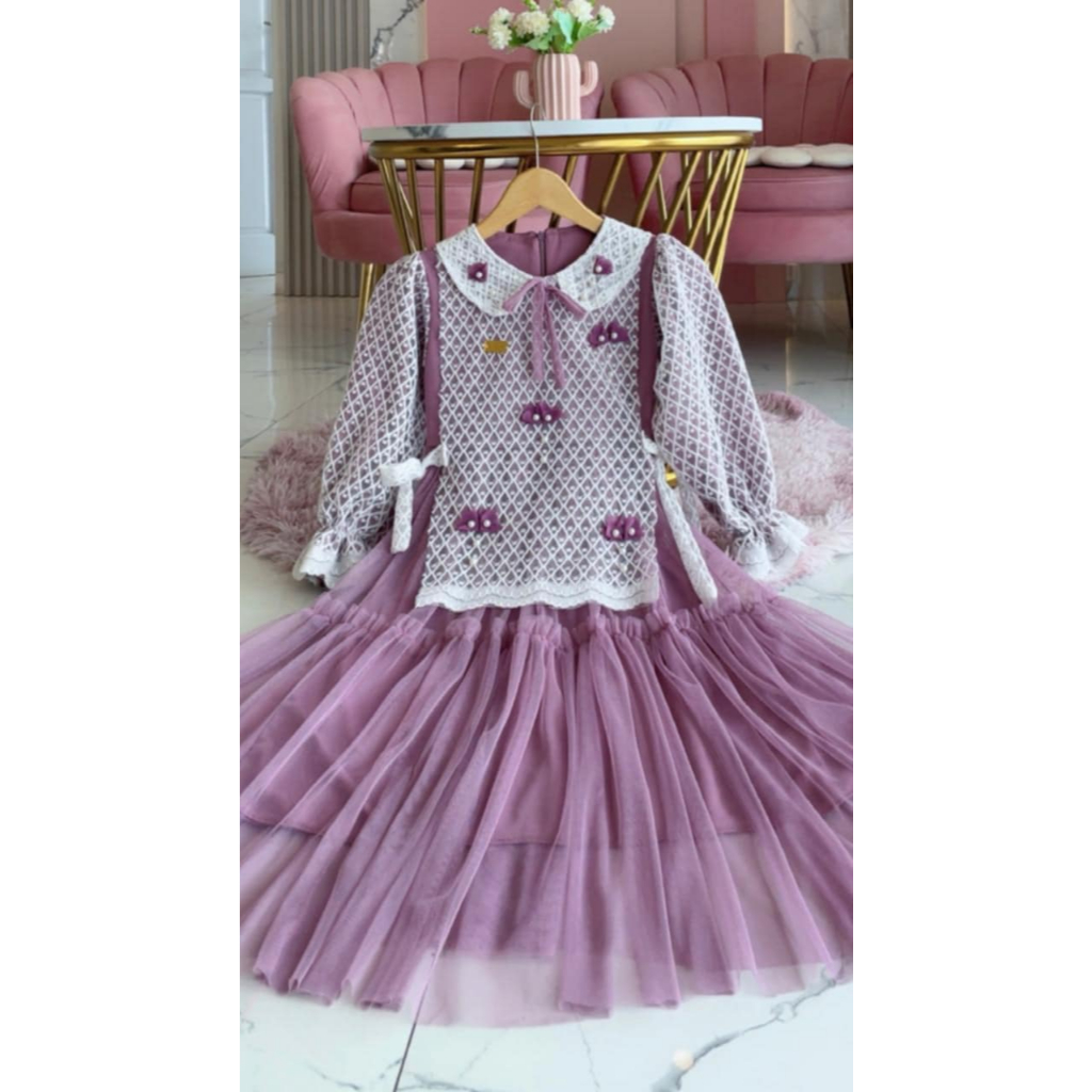 FUJI DRESS GAMIS TILE BROKAT ANAK TERVIRAL MODEL KOREAN STYLE DRESS ANAK