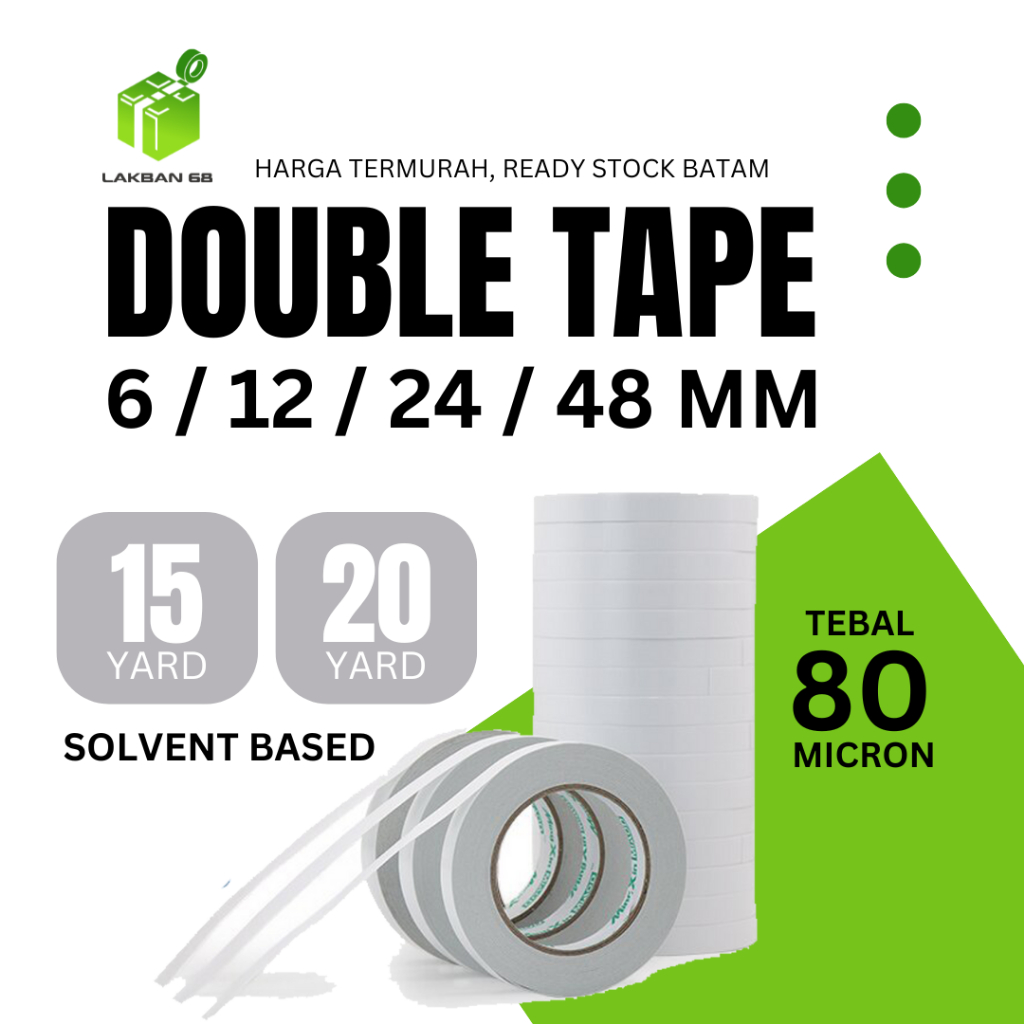 

READY BATAM - DOUBLE TAPE KERTAS Kualitas Premium Tebal 80 Micron Lebar 6MM,12MM,24MM,48MM