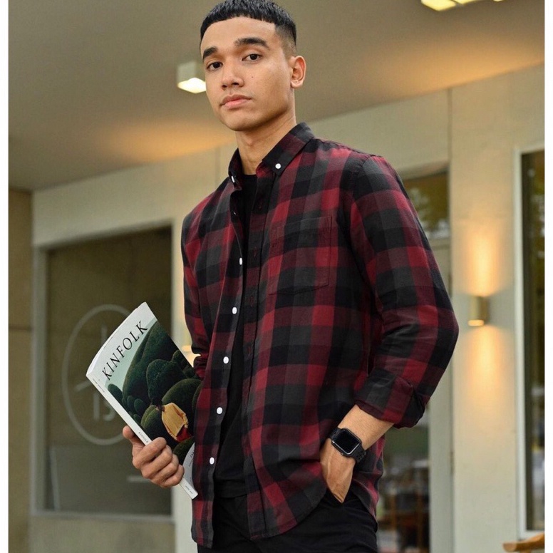 Kemeja Flanel Pria Lengan Panjang Slim Fit Hem Baju Modern Premium Kotak Kotak Wool Original Brill E