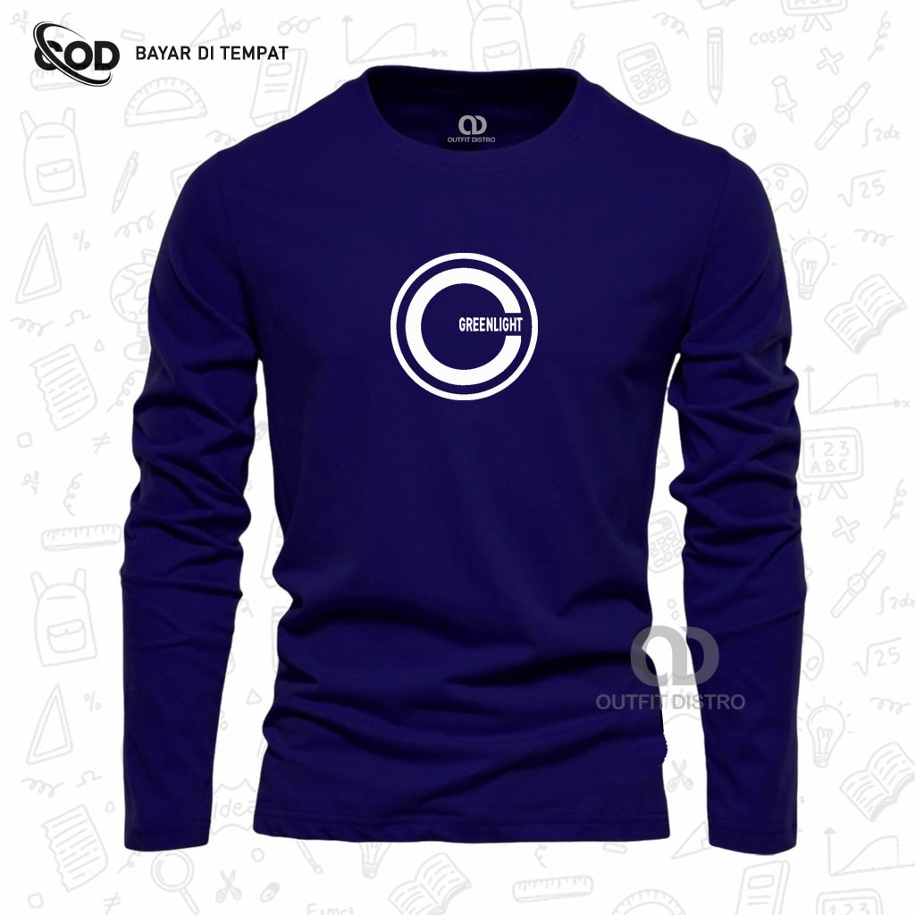 T-shirt Pria Dan Wanita Kaos Distro Lengan Panjang Greenlight bulat Text Putih Keren Terbaru Premium