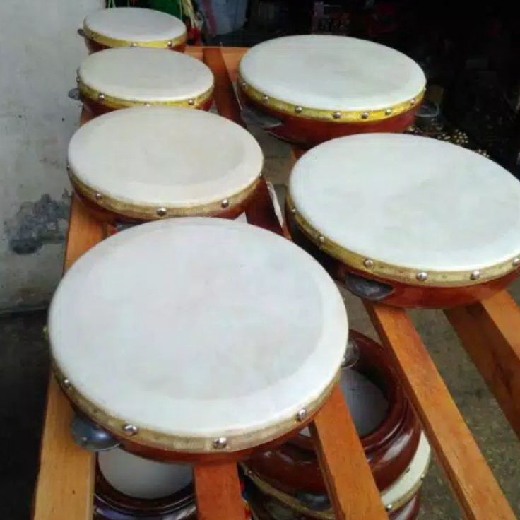 Serba Meriah  Rebana Kompang Qasidah Bahan Kayu Mahoni Kulit Domba Kambing Homemade Kwalitas Ekspor 