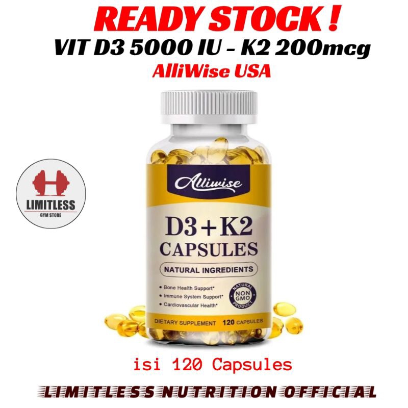 ALLIWISE USA VIT D3 5000 IU + K2 125 mcg - 120 Kapsul Vitamin D3k2 5000iu