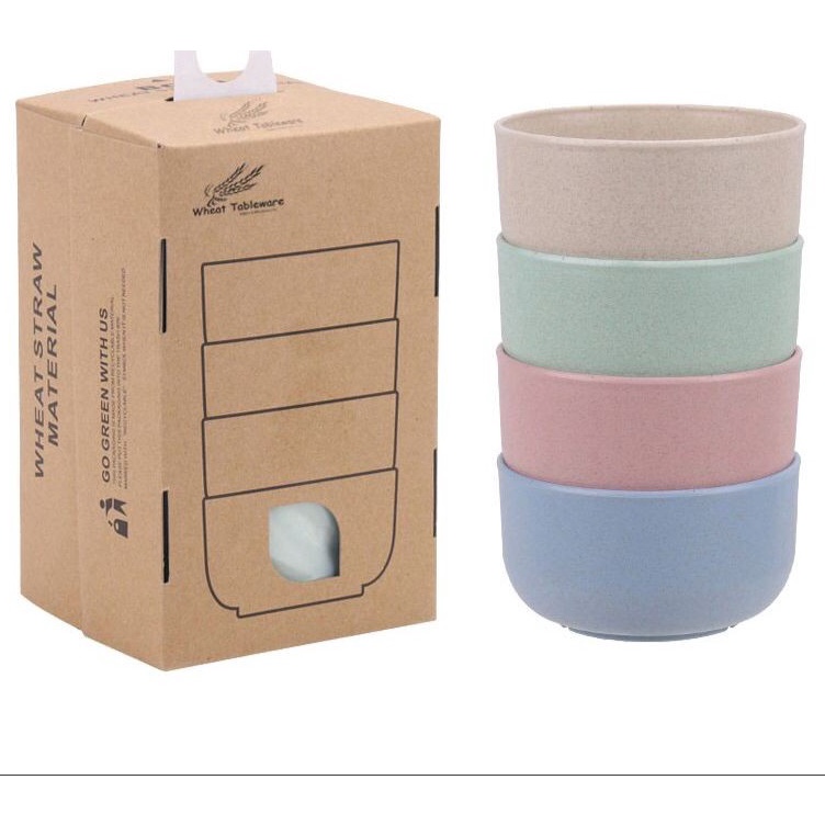 Segera Beli  IKILOSHOP MS4 Mangkok Makan Set 4pcs Wheat Straw Bowl Warna Warni Jerami Gandum