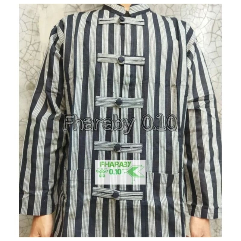 Surjan Lurik Abu Model Shanghai Koko Cina - Baju Batik Lurik Abu