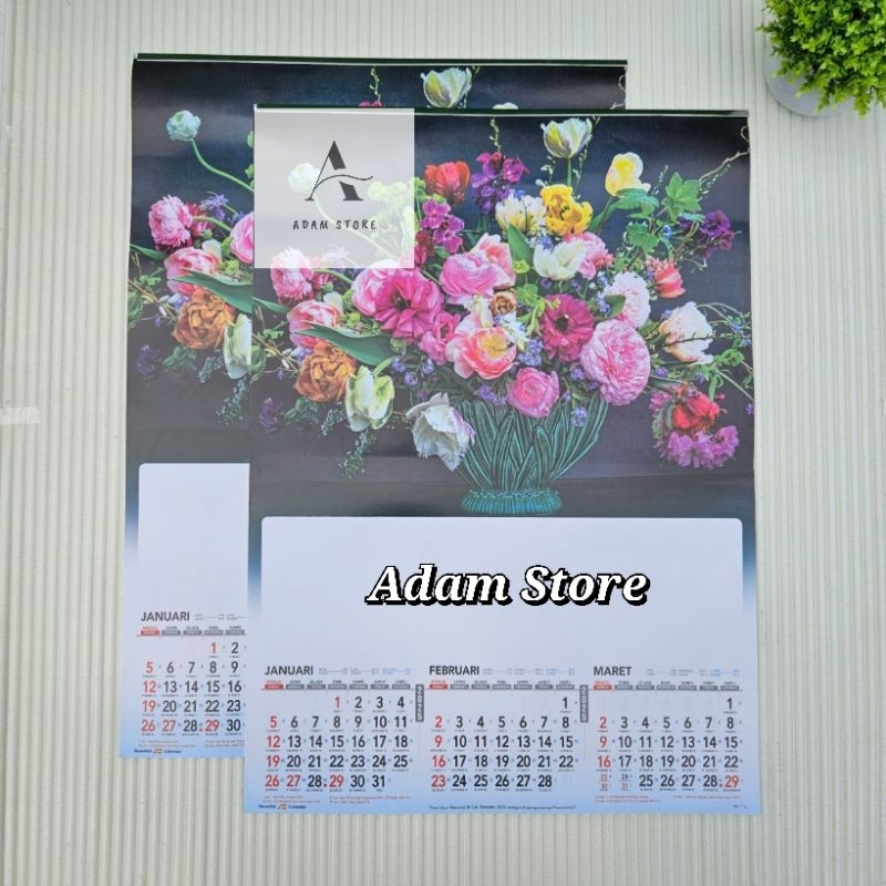 

Kalender tahun 2025 Rangkaian bunga AO 114 4 lembar 3 bulanan ukuran 38 x 54 cm(terima castume cetak merek)