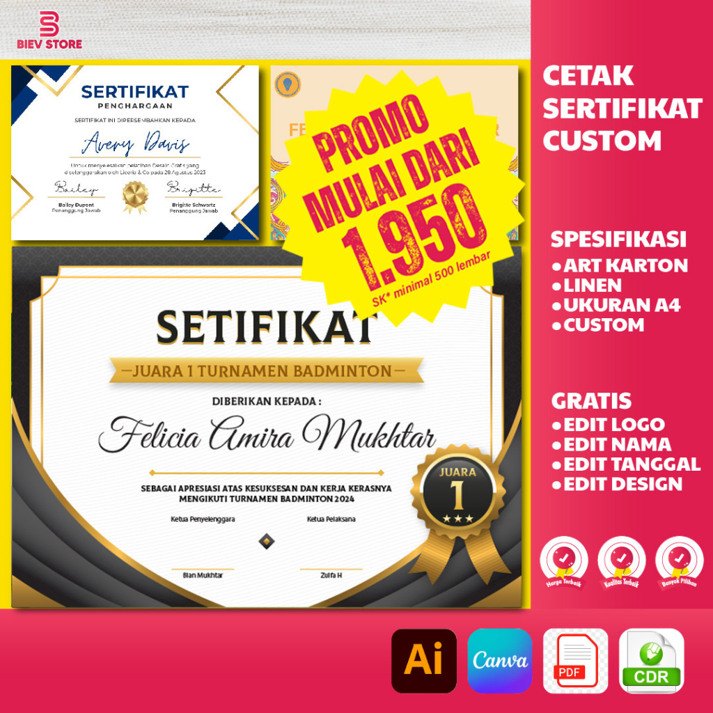 

SERTIFIKAT PENGHARGAAN | CETAK SERTIFIKAT LOMBA | SERTIFIKAT FREE DESIGN | SERTIFIKAT