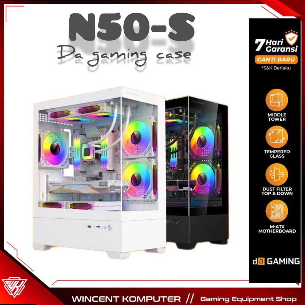 CASING PC DIGITAL ALLIANCE N50S M-ATX ITX CASE KOMPUTER GAMING KACA TEMPERED GLASS BLACK/WHITE