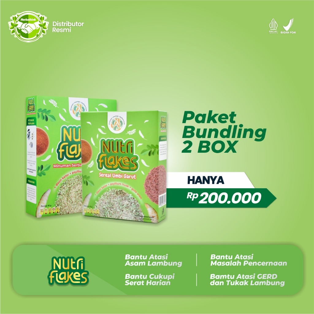 

Paket 2 Box Nutriflakes Original Sereal Umbi Garut & Daun Kelor - Solusi Terbaik Atasi Asam Lambung Magh Akut Diabetes Suplemen Makanan Diet Tingkatkan Antibody Imunitas Mengontrol Kolesterol Mengontrol Gula Darah Obat Asam Lambung Obat Magh