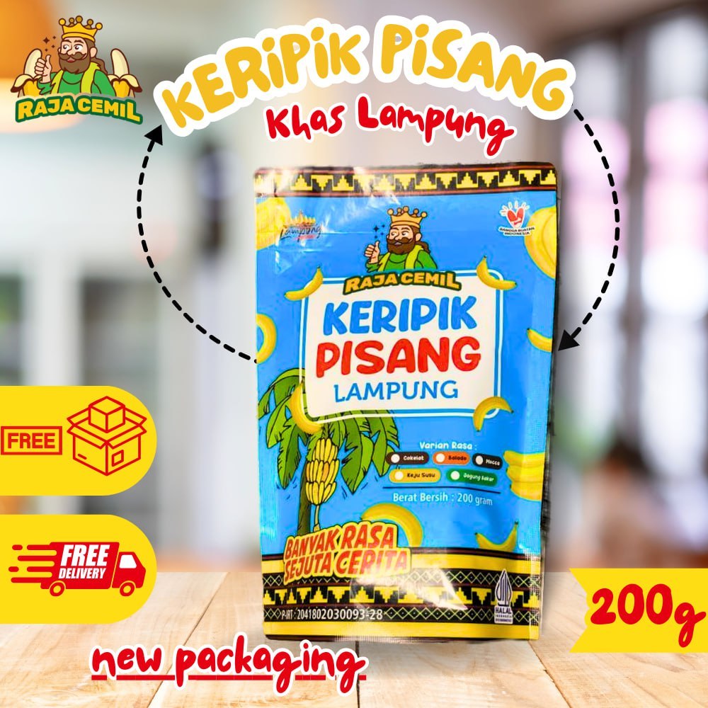 

(KEMASAN CANTIK) Keripik Pisang Cokelat Rajacemil Khas Lampung 200gram kemasan oleh-oleh