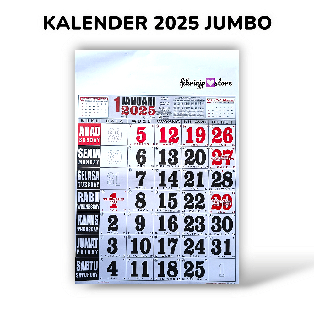 

Kalender 2025 - Ukuran 44 x 64 Cm (Jumbo)