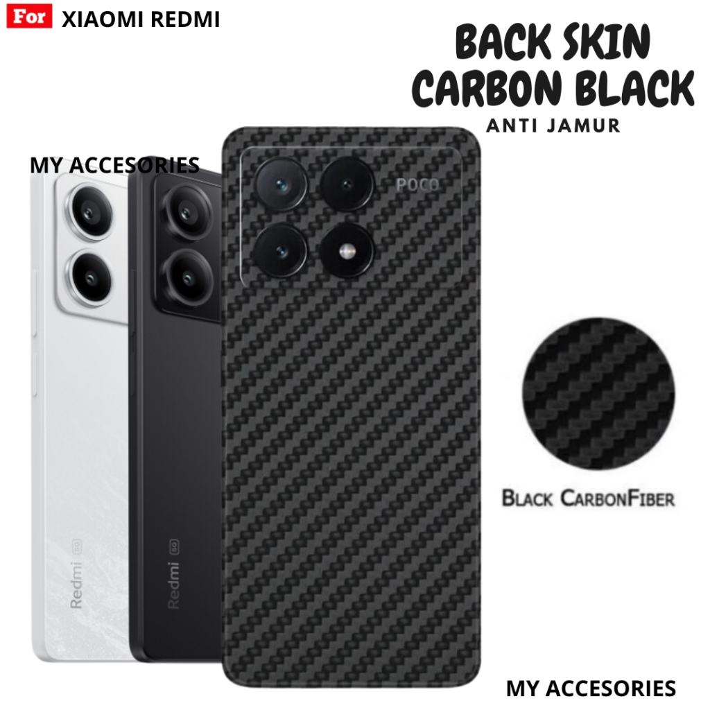 Back Skin 3D Carbon Black HITAM Xiaomi REDMI 15 15C 14C 13 13X 13C 12 4G 12C 10 2022 10A 10C 9T 9 9A