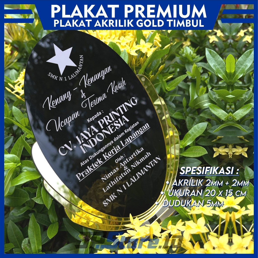 Plakat Akrilik Timbul Custome Gold Premium, Piagam, Plakat Penghargaan _JPS