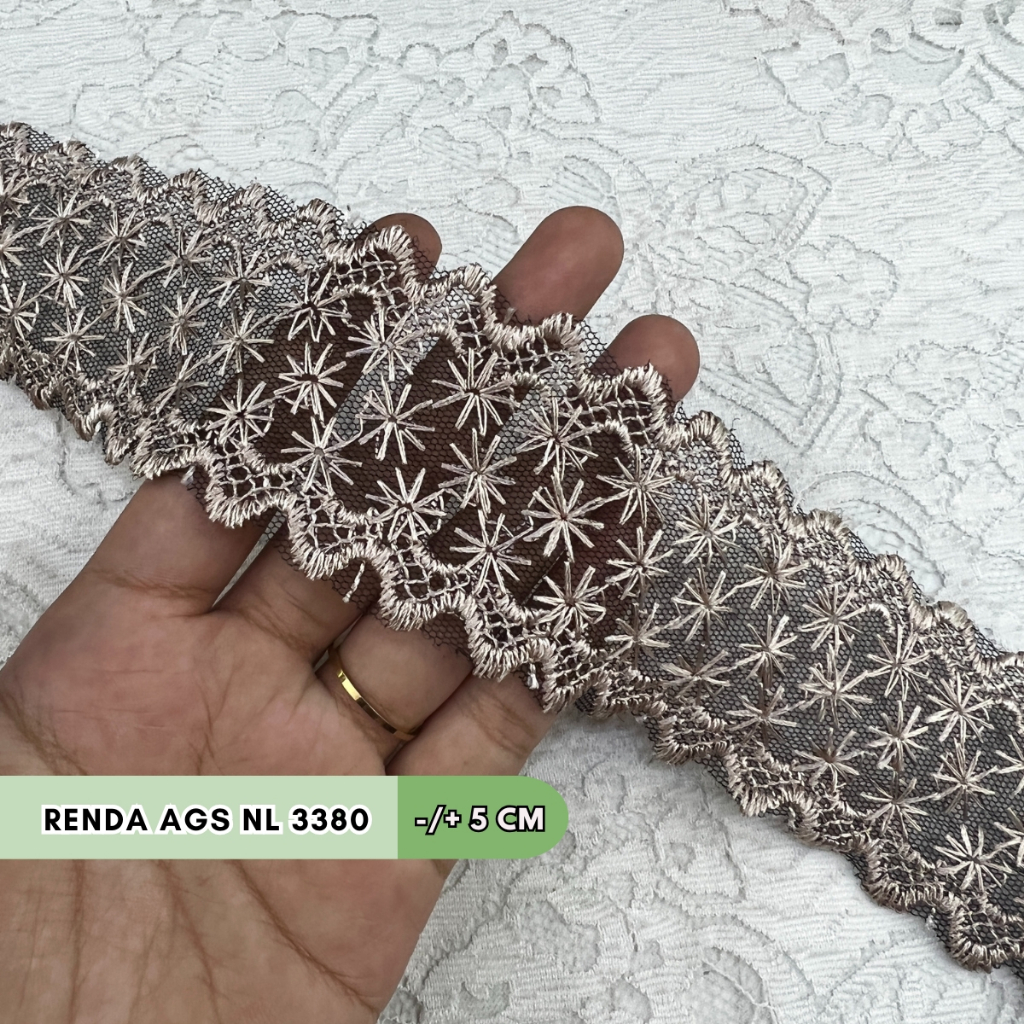 1 METER RENDA BORDIR TILE / RENDA AGS NI 3380 HITAM GOLD 5 CM