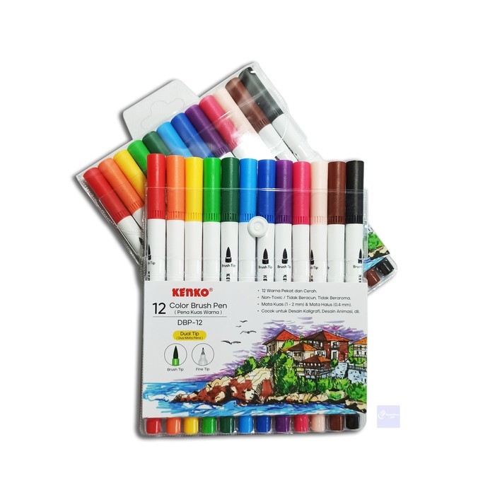 KENKO - Color Brush Pen DBP-12 Dual Tip 12 Warna - Set
