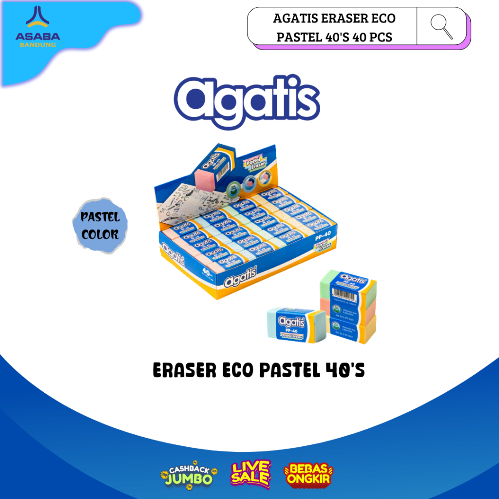 

Asaba Bandung - AGATIS ERASER ECO PASTEL 40 PCS / PENGHAPUS