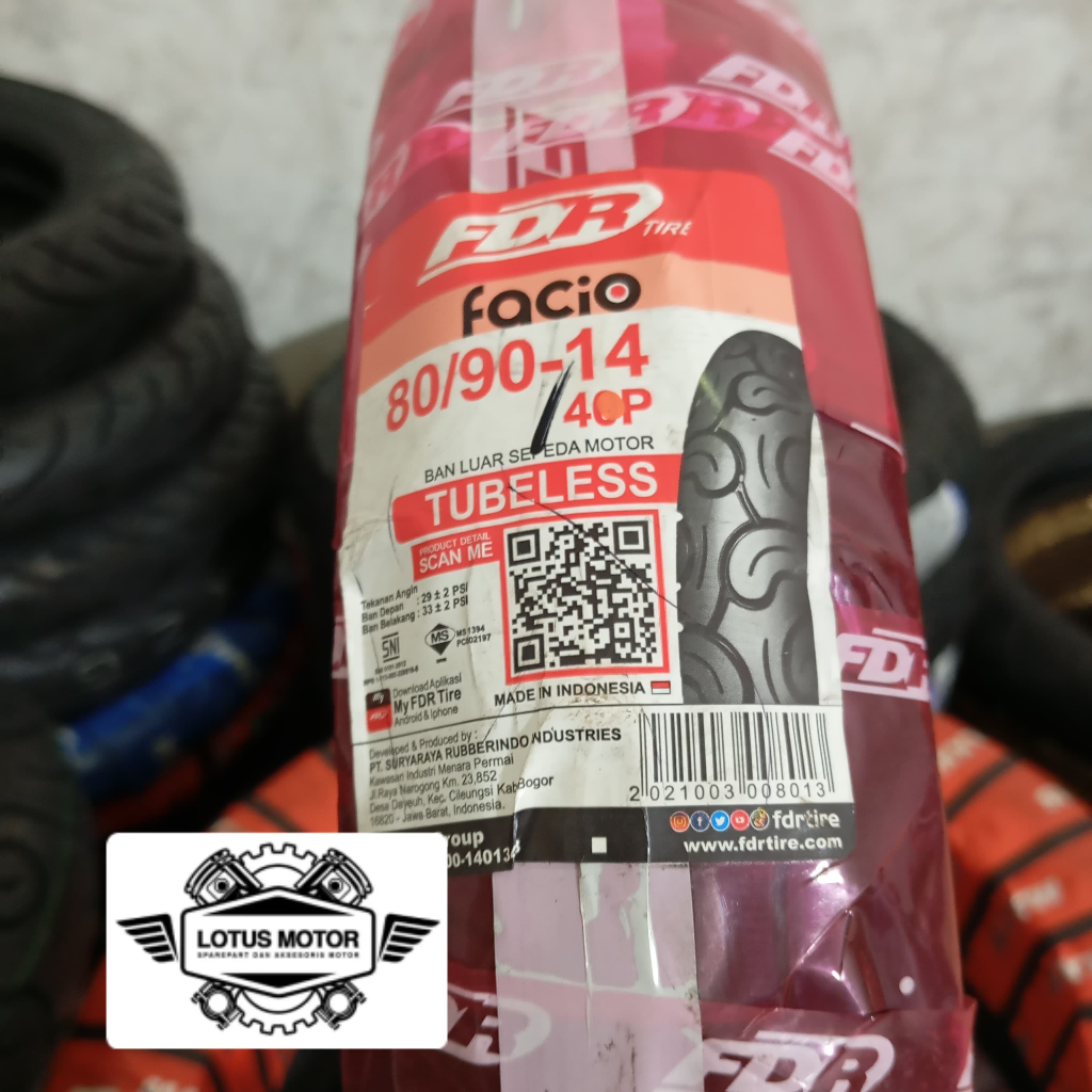 BAN LUAR FDR FACIO 80/90-14 TUBELESS ORIGINAL