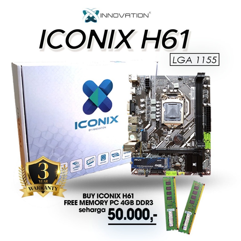 Motherboard PC H61 ICONIX H61-IT LGA 1155 DDR3 M2 NVME Mainboard