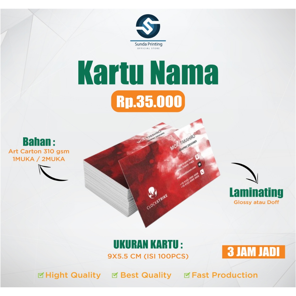 

KARTU NAMA ART CARTON 310 1MUKA / 2MUKA 100 PCS