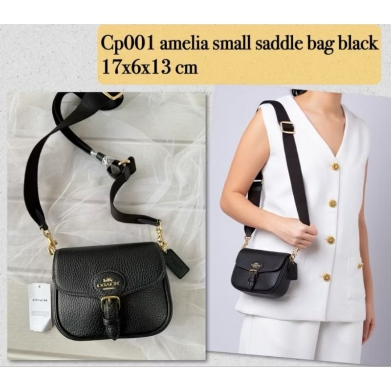 Tas Wanita Selempang Authentic Original Coach Amelia Small Saddle Bag Black Leather i