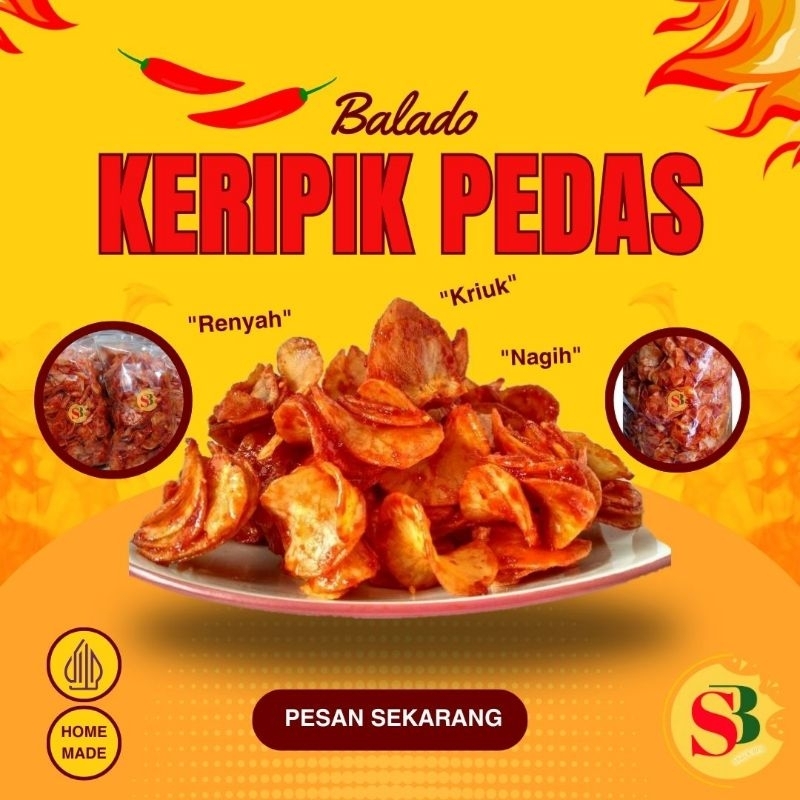 

Keripik Singkong Balado Pedas Manis Nikmat Bikin Ketagihan