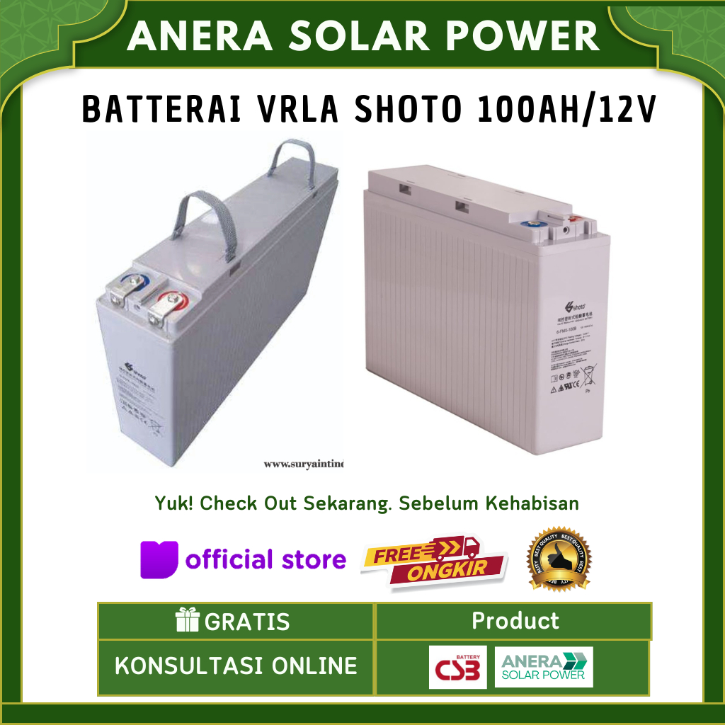 Battery vrla/kering shoto 6-FMX-100B 12V/100AH Baru Solar Panel Panel Surya VRLA