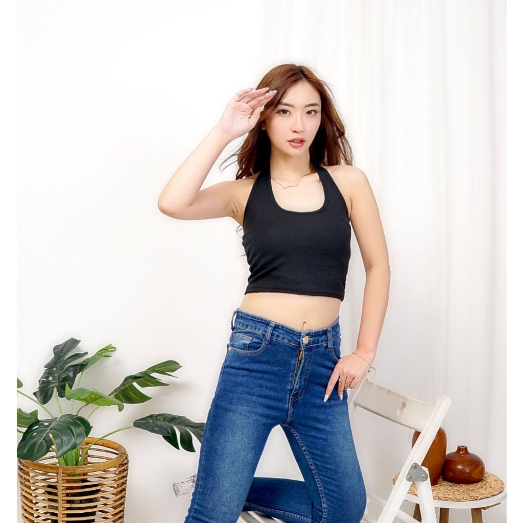 AYANA | TankTop U-Neck Halter RIB Knit Premium Top Atasan Wanita Tanpa Lengan