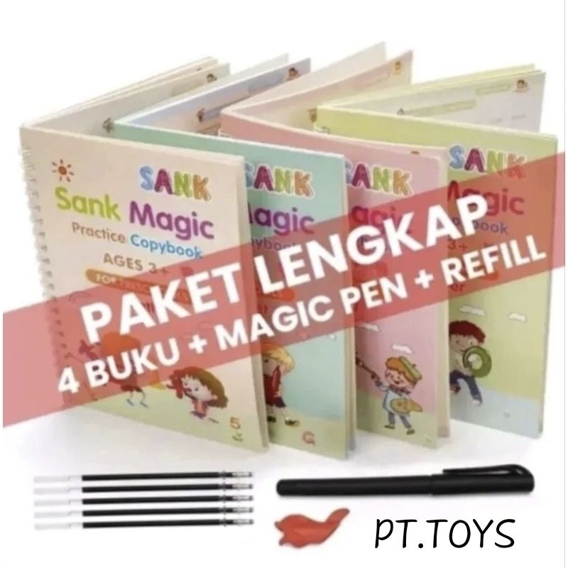 

- Buku Belajar 4 in 1 + Pen / Drawing Book / Sank Magic Copybook / Sank Book
