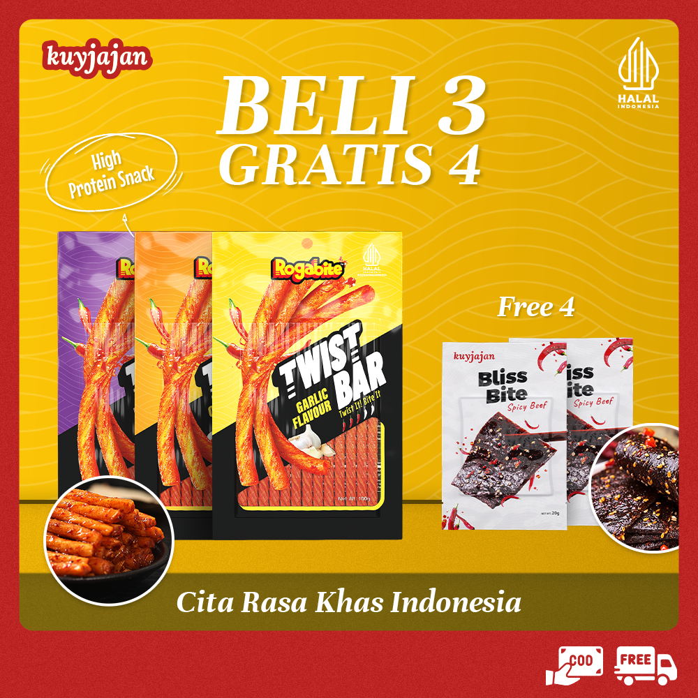 

KuyJajan [HALAL] [BELI 3 GRATIS 4] Twist Bar Free Bliss Bite Camilan High Protein Original Snack Makanan Ringan | Latiao Halal
