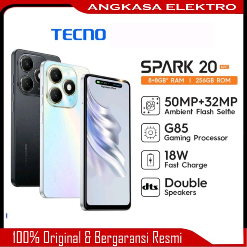 HP TECNO SPARK 20 Pro+ NFC – 8GB+256GB, 3D Curved 6,78" AMOLED FHD+ 120Hz - Garansi Resmi