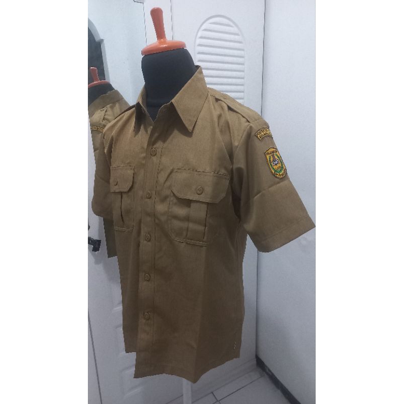 Seragam PNS PDH Khaki Pria (Setelan Baju dan Celana Bebas Pilih Ukuran ) (Gratis Emblem terrpasang /