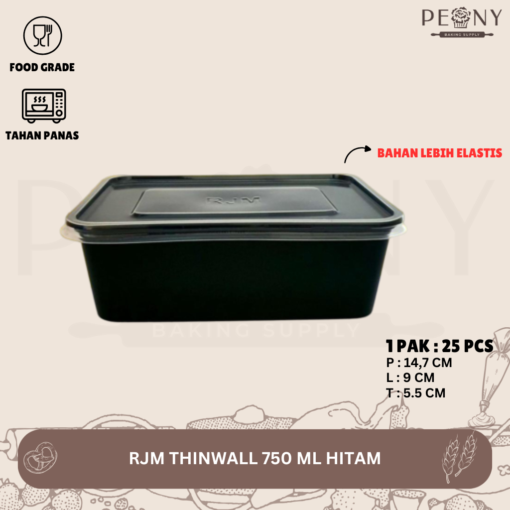 RJM THINWALL HITAM 750 ML / THINWALL PLASTIK / TEMPAT MAKAN PLASTIK
