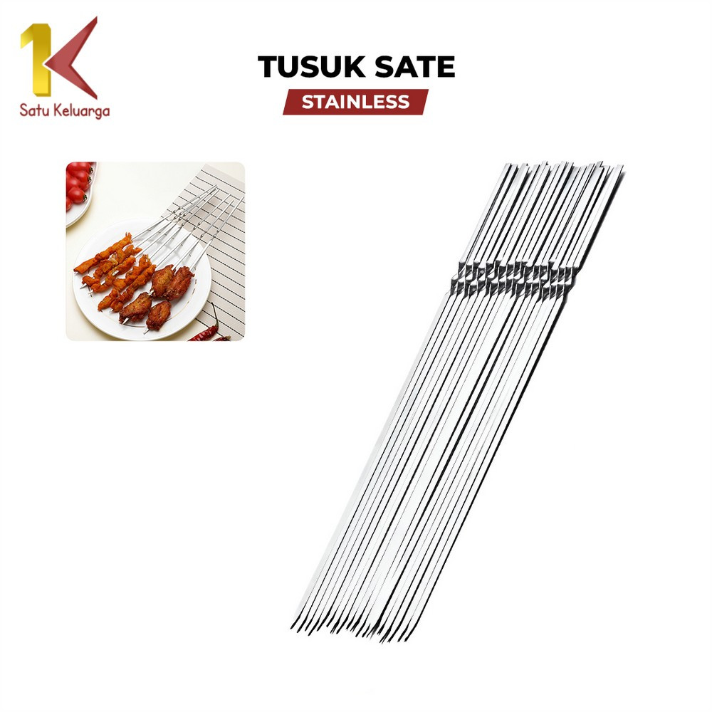 Satu Keluarga Tusuk Sate Stainless Steel Reusable Anti Karat C1162 Tusukan Ayam Sosis BBQ Skewer
