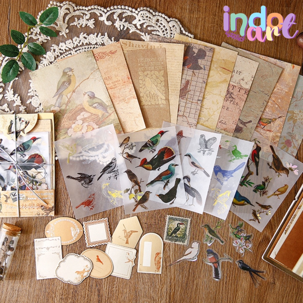 

(IAS) B2 - Material Paper Sticker Journal Set Scrapbook Motif Forest Floral Birds Plant Vintage