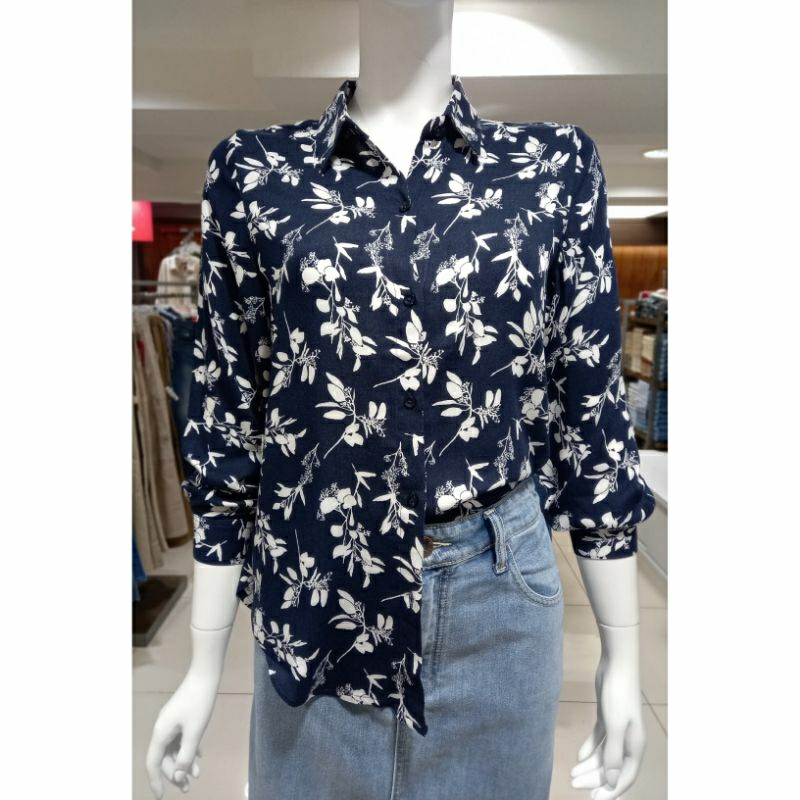 [ LOGO JEANS ] KEMEJA WANITA ORIGINAL KEMEJA LOGO JEANS ORIGINAL NAVY WHITE