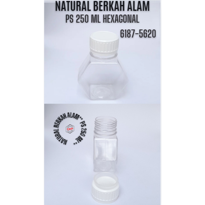 Botol PS 250 ml Hexagonal /  Botol Madu / Botol Obat / Botol Tablet