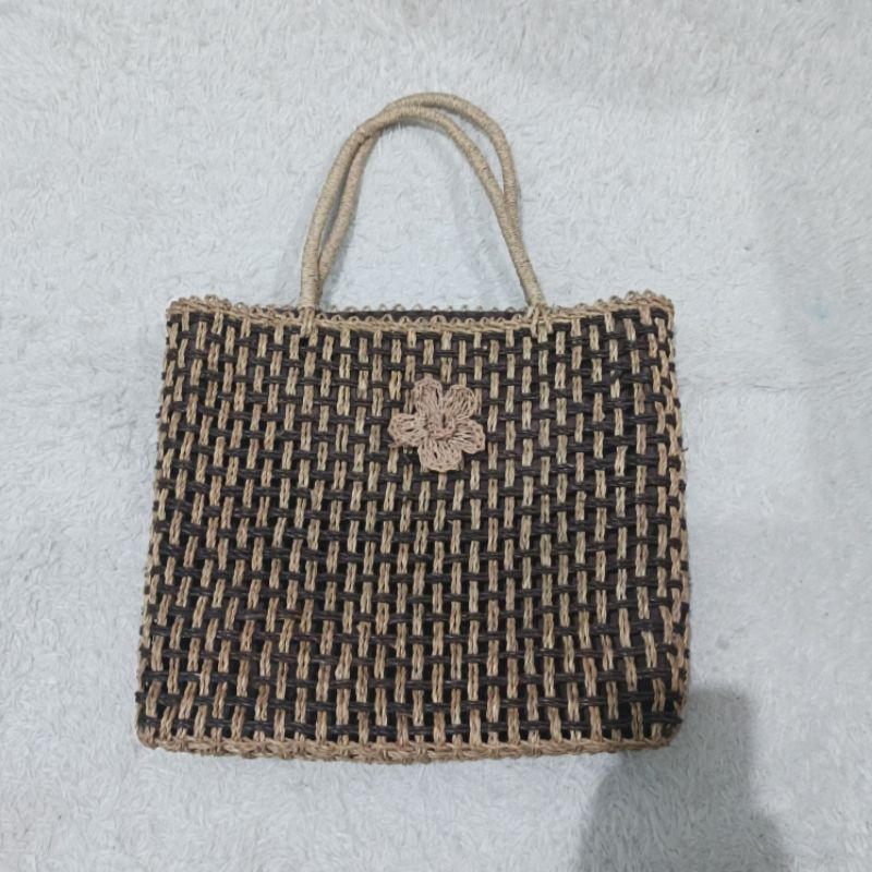 Tas tote bag anyam bambu rotan