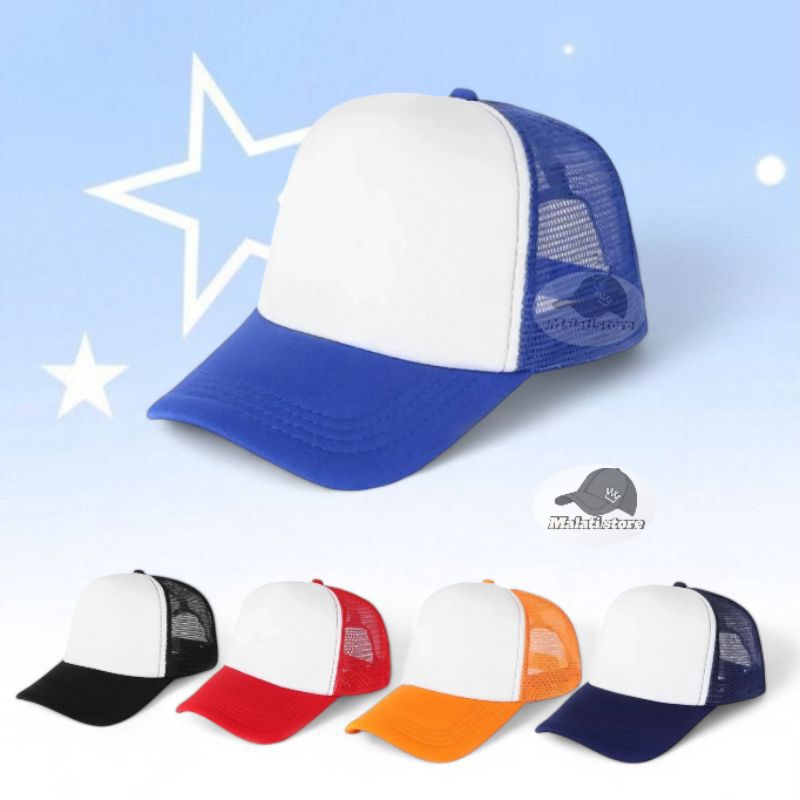 Topi tracker jaring polos pria wanita topi jaring kombinasi warna