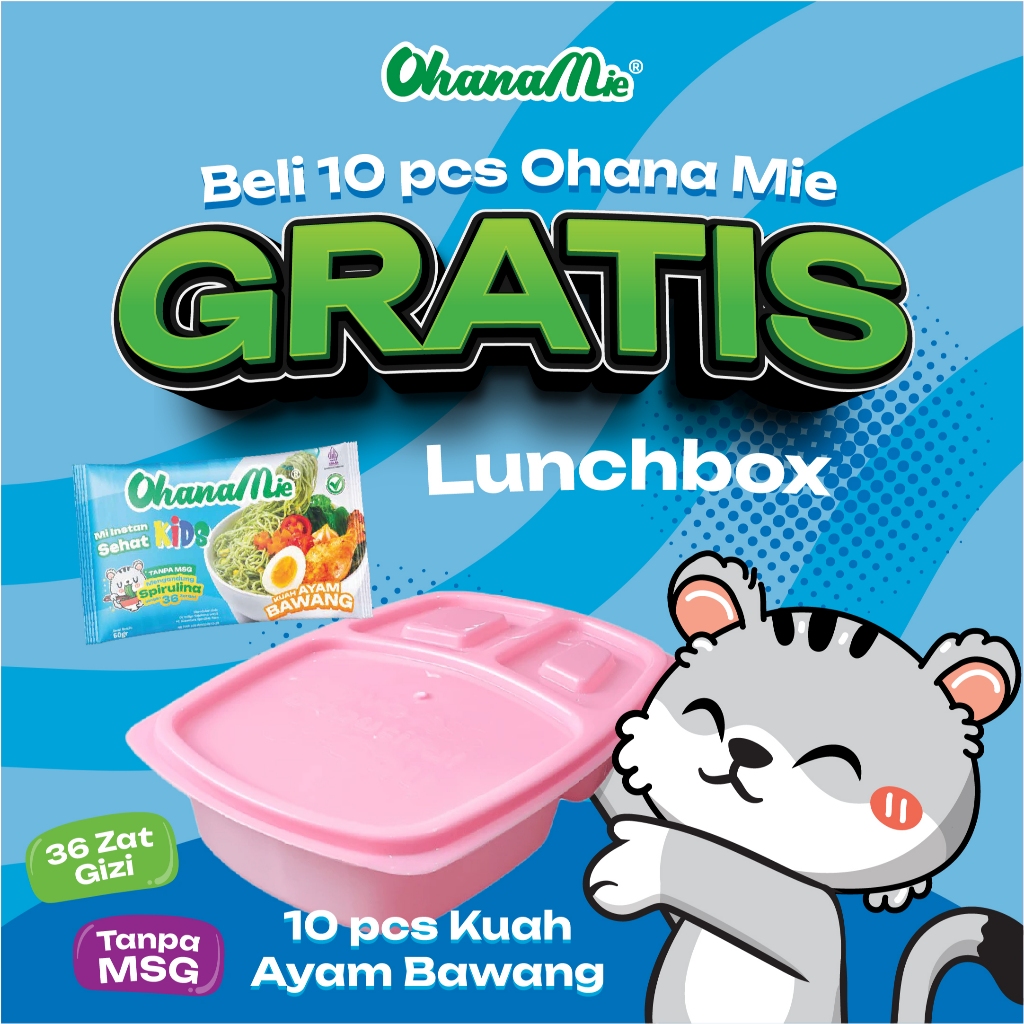 

Mie Instan Non MSG Anak Rasa Ayam Bawang Ohana Mie Free Lunch Box - 10 pcs