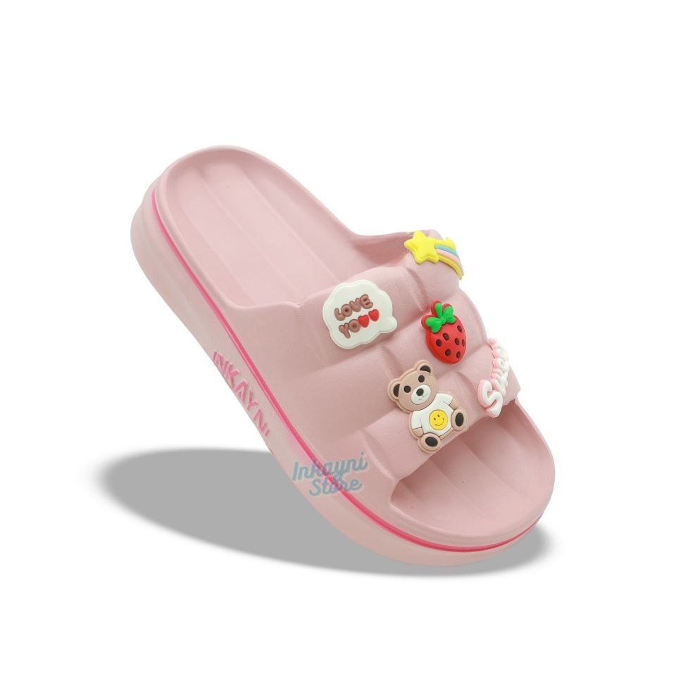Oke Pr Inkayni Sendal Selop Anak Perempuan Size 335 Anti Slip Motif Sweet Cream YK36