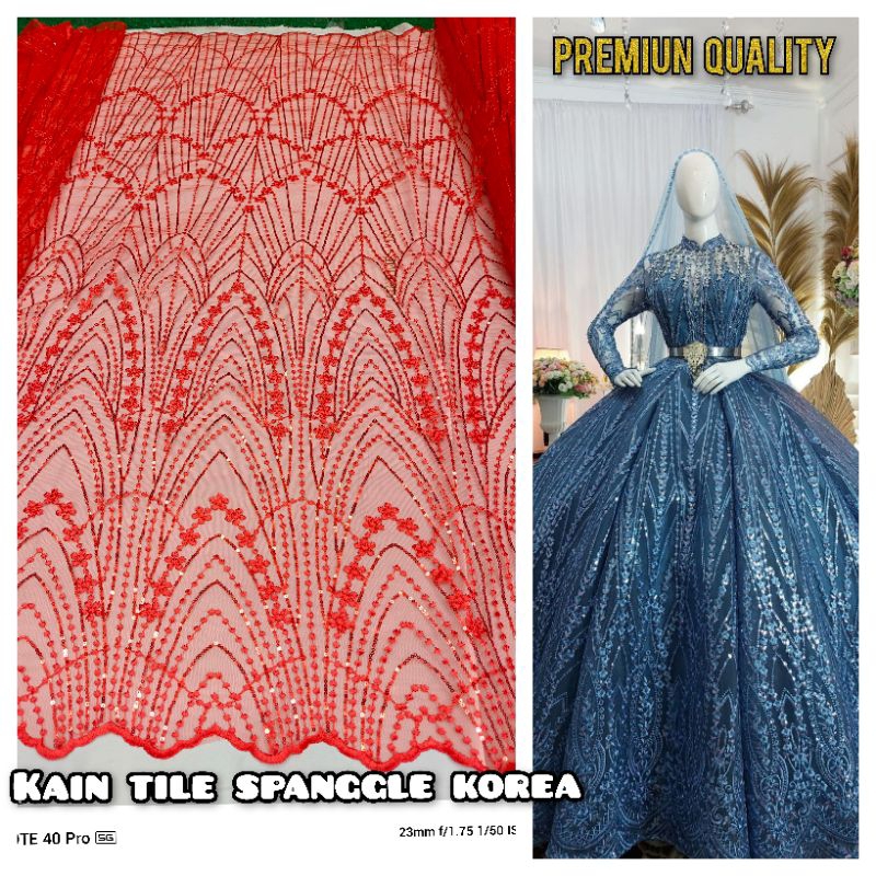 Promo murahKain tile sequin bordir flowers kain kebaya/baju wisuda/baju pesta/seragam bridesmaid